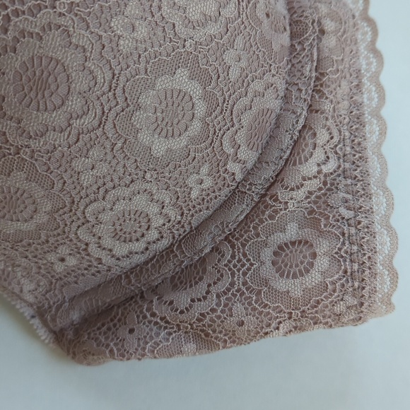 Aerie Real Happy Plunge Crochet Lace Underwire Bra 36D Pink Tan Purple - Picture 5 of 16